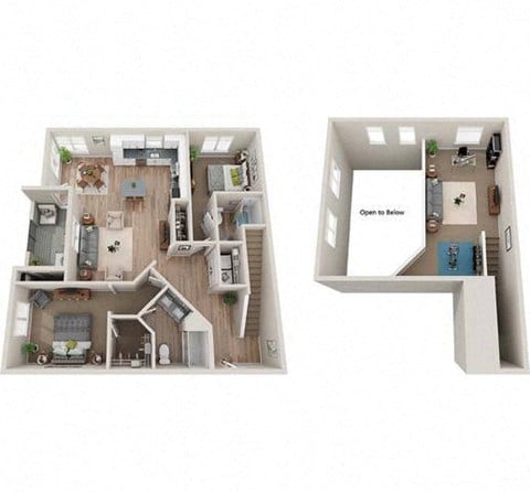 Floor plan for 2 beds, 2 baths, 1664 sqft